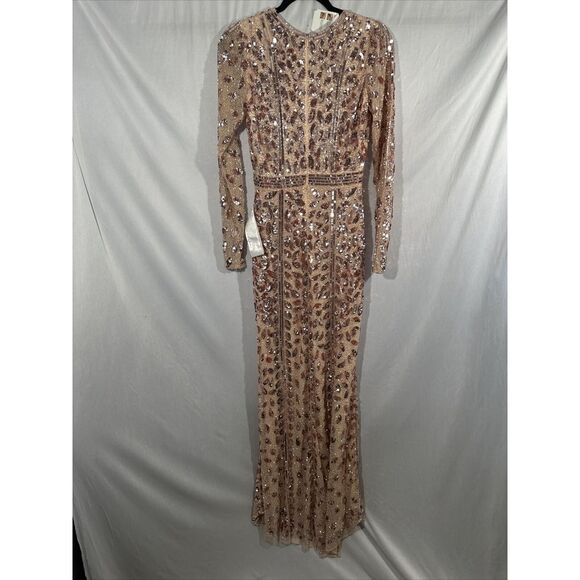 NWT Mac Duggal [ 6 ] Embellished Front Slit Long Sleeve Gown 5002‎ Rose Gold - Picture 14 of 16
